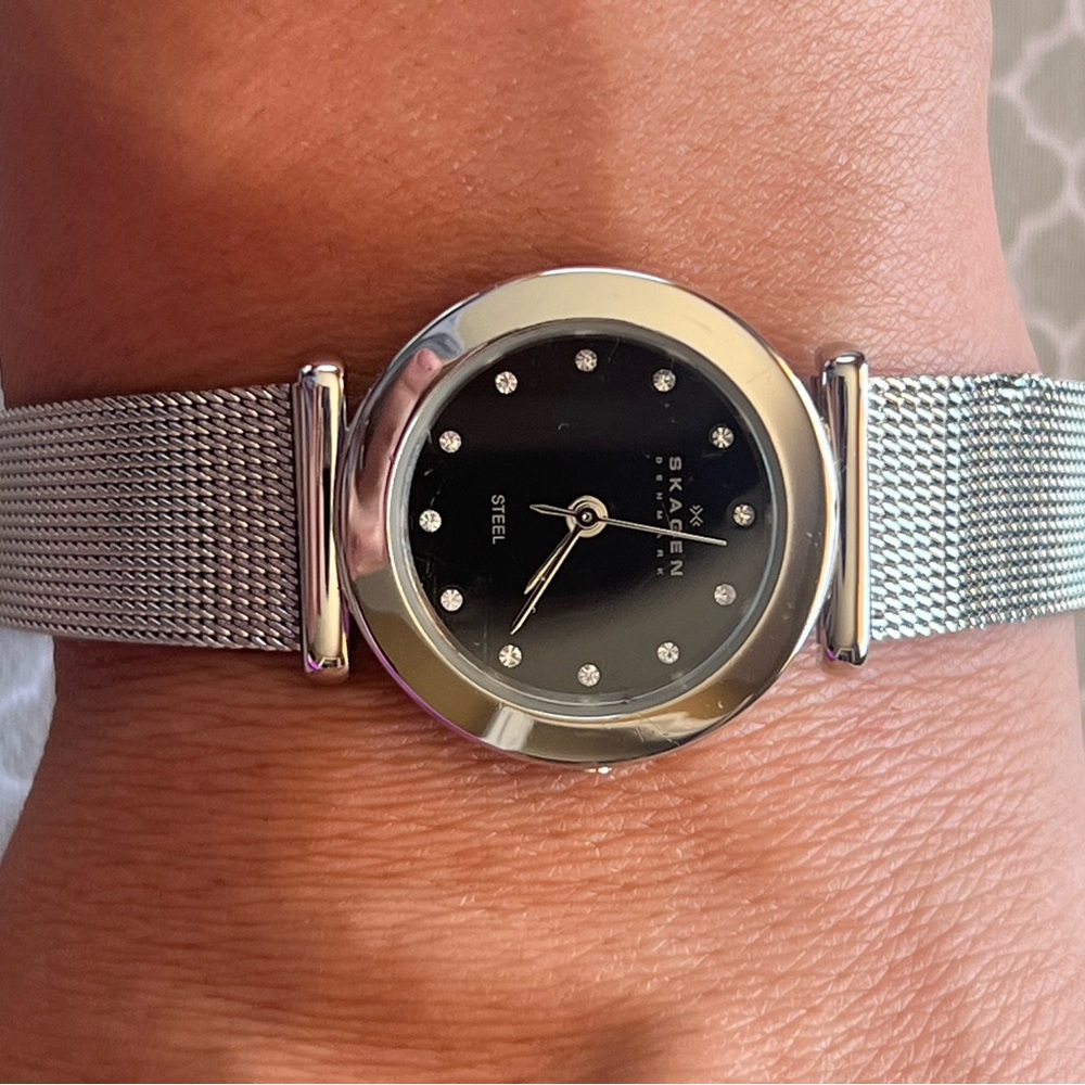 Skagen Denmark Women’s Slim Silver Mesh Bracelet Watch